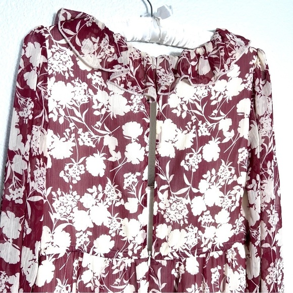 By Together Ruffle Long Sleeve Mini Dress Red and Cream Size Small New With Tags - Picture 4 of 8